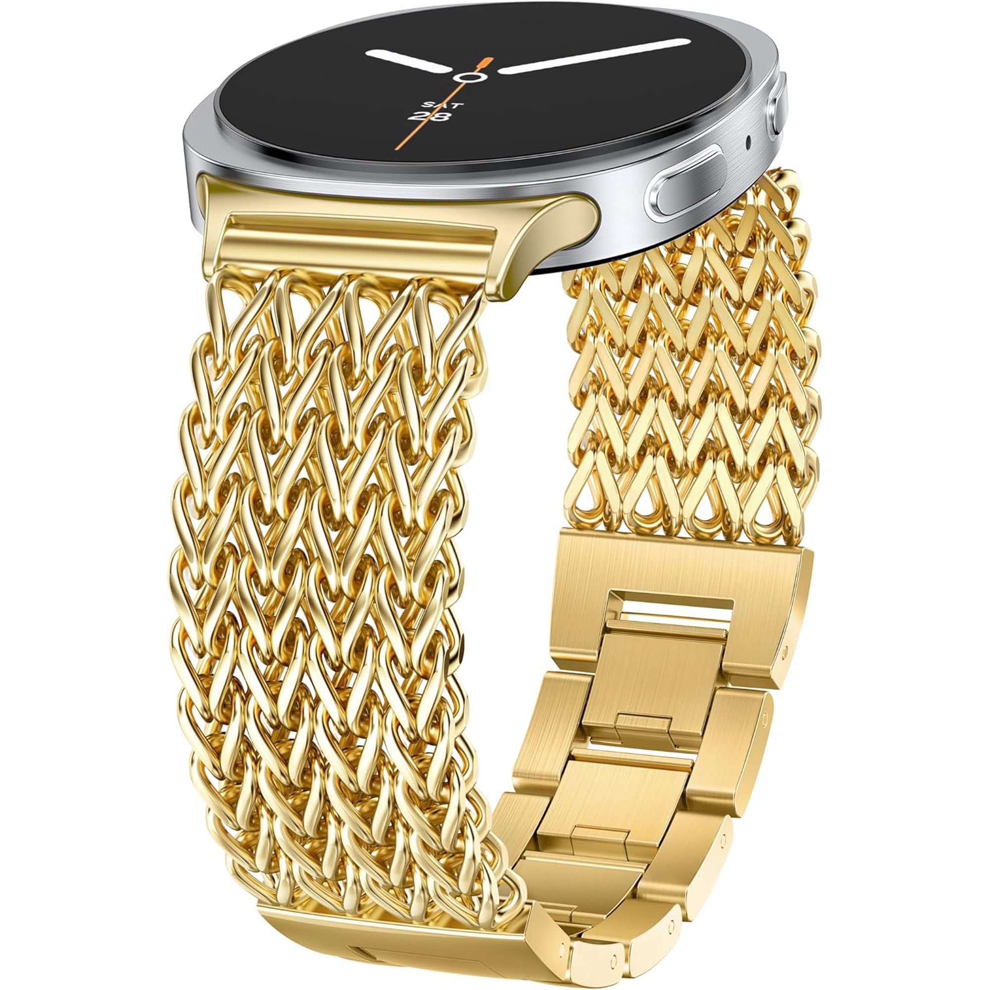 REQO Metal Band Compatible with Samsung Galaxy Watch 8 40mm 44mm/ 8 Classic 46mm Bands, No Gap One-Click Dressy Stainless Steel Metal Multi-chain Strap Mermaid Style Link Bracelet Wristband