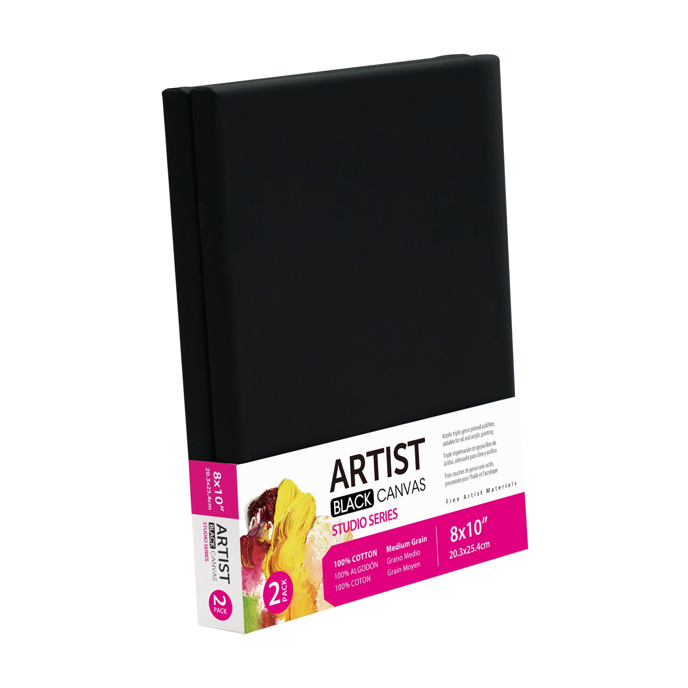 (3 pack) Studio Stretched Canvas, 100% Cotton Acid Free Black Canvas, 8"X10", 2 Pieces, Academic Canvas, Great Chioce for Beginners and Hobbyists of All Skill Levels.