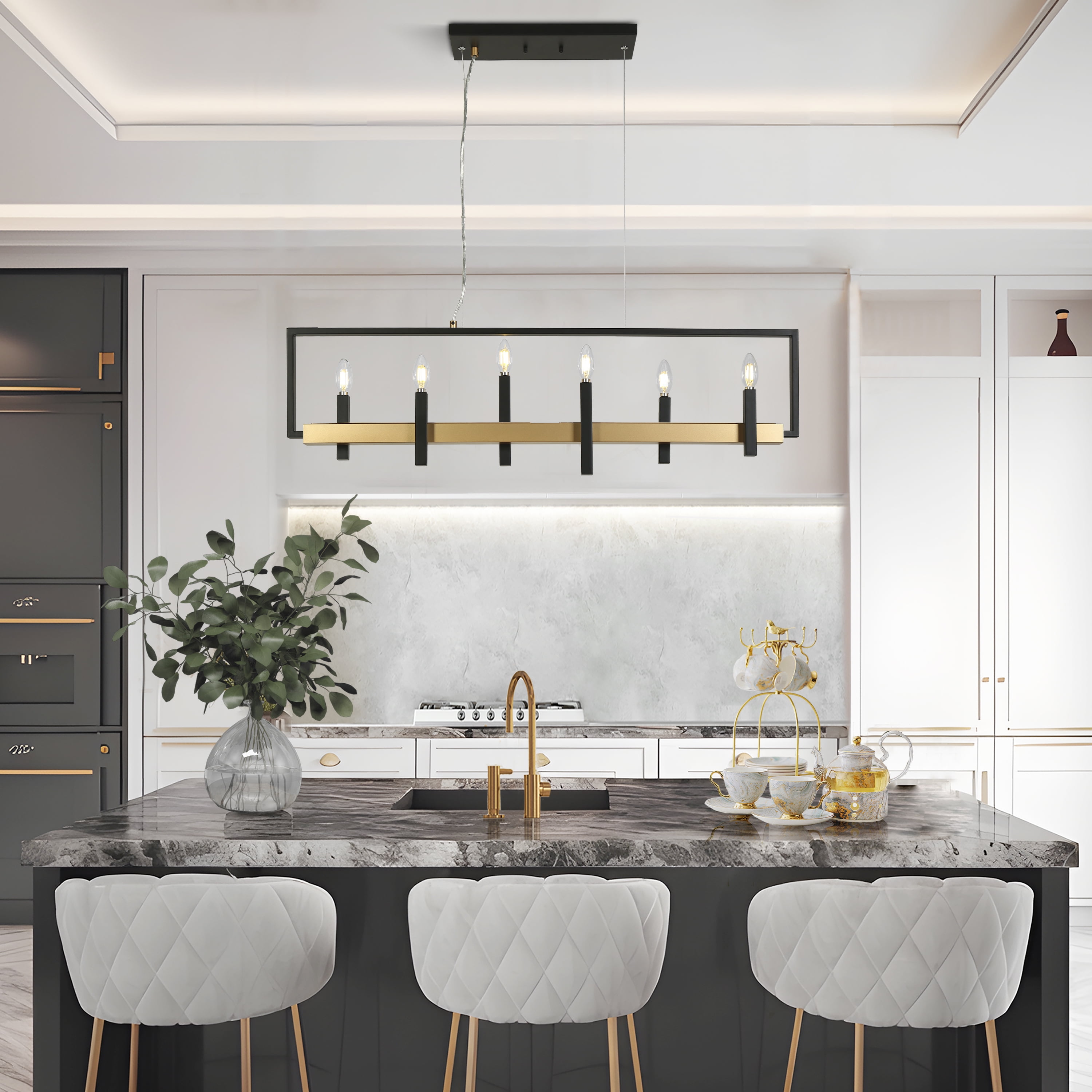 LNC Butterscouch 6-Light Matte Black Modern/Contemporary Led Chandelier