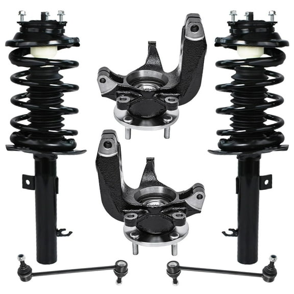 Detroit Axle - Front Steering Knuckles & Wheel Hub Bearing Struts w/Coil Spring Sway Bars Replacement for 2006-2007 Ford Focus - 6pc Set