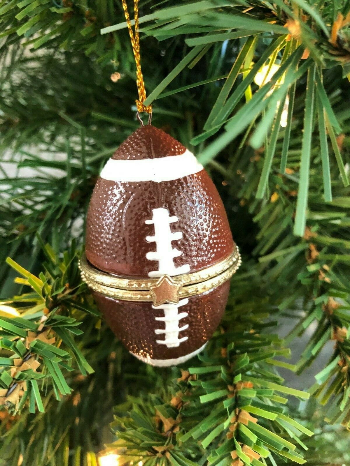 Christmas Ornament Football Hinged Trinket Box Ornament Porcelain Gift