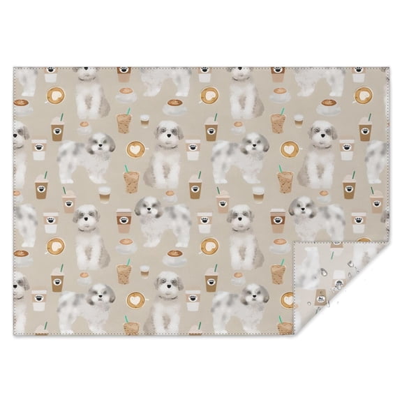 Cute Shih Tzu Dog and Coffee Pattern Rectangle Tablecloth 60"x84",Waterproof Polyester Rectangle Table Cloth, Wipeable Spillproof Polyester Tablecloth for Dining, Camping, Indoor and Outdoor