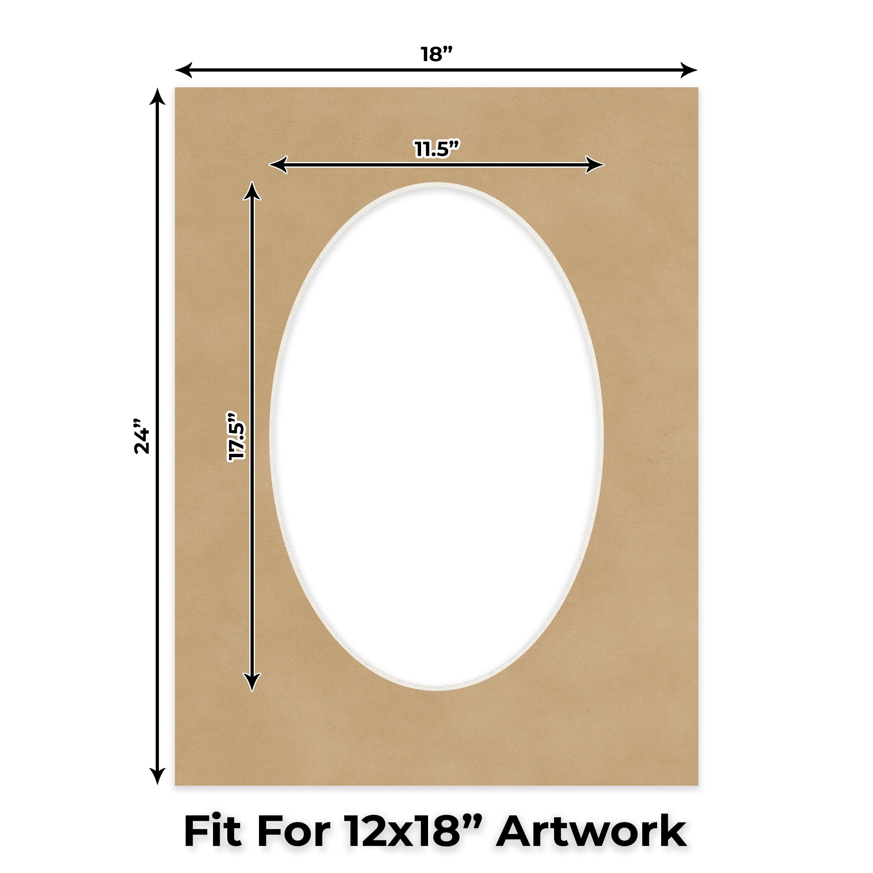 Beige Suede Picture Frame Mat for 18x24 Frames - Oval Opening for 12x18 Photos - 1 Mat
