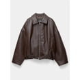 thumbnail image 6 of Women Faux Leather Jacket Lapel Collar Zip Up Long Sleeve Motor Biker Short Coat Jacket Brown XL, 6 of 9