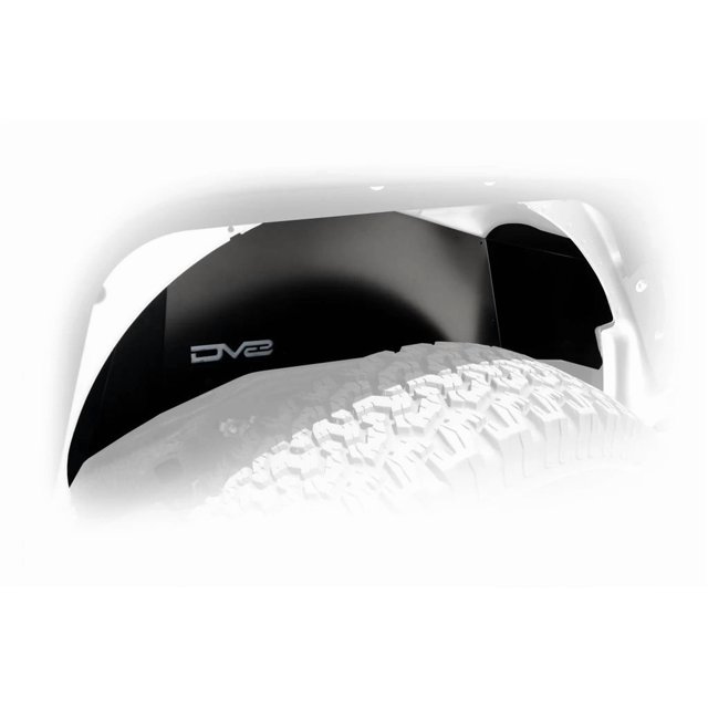 Fits 2007-2018 Jeep Wrangler JK DV8 Offroad Inner Fender INFEND-01RB Solid and Perforated Design; With DV8 Logo; With Rock Lights; Raw; Aluminum; Set Of 2