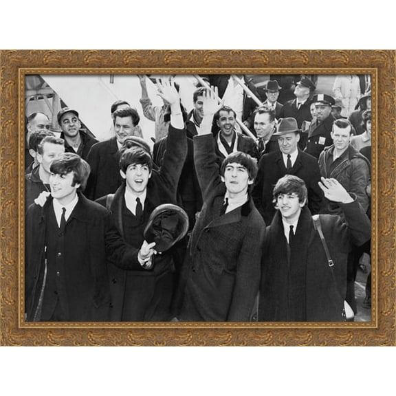The Beatles in New York City - 1964 38x28 Large Gold Ornate Wood Framed Canvas Art