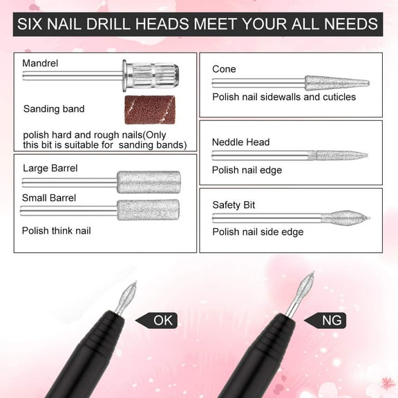 QIHE-Nail Drill Kit Electric Nail File Portable Nail Drill Machine Professional Manicure Pedicure Set Polishing Shape Tools for Acrylic Gel Nails with Nail Drill Bits,Sanding Bands and Brush(Black