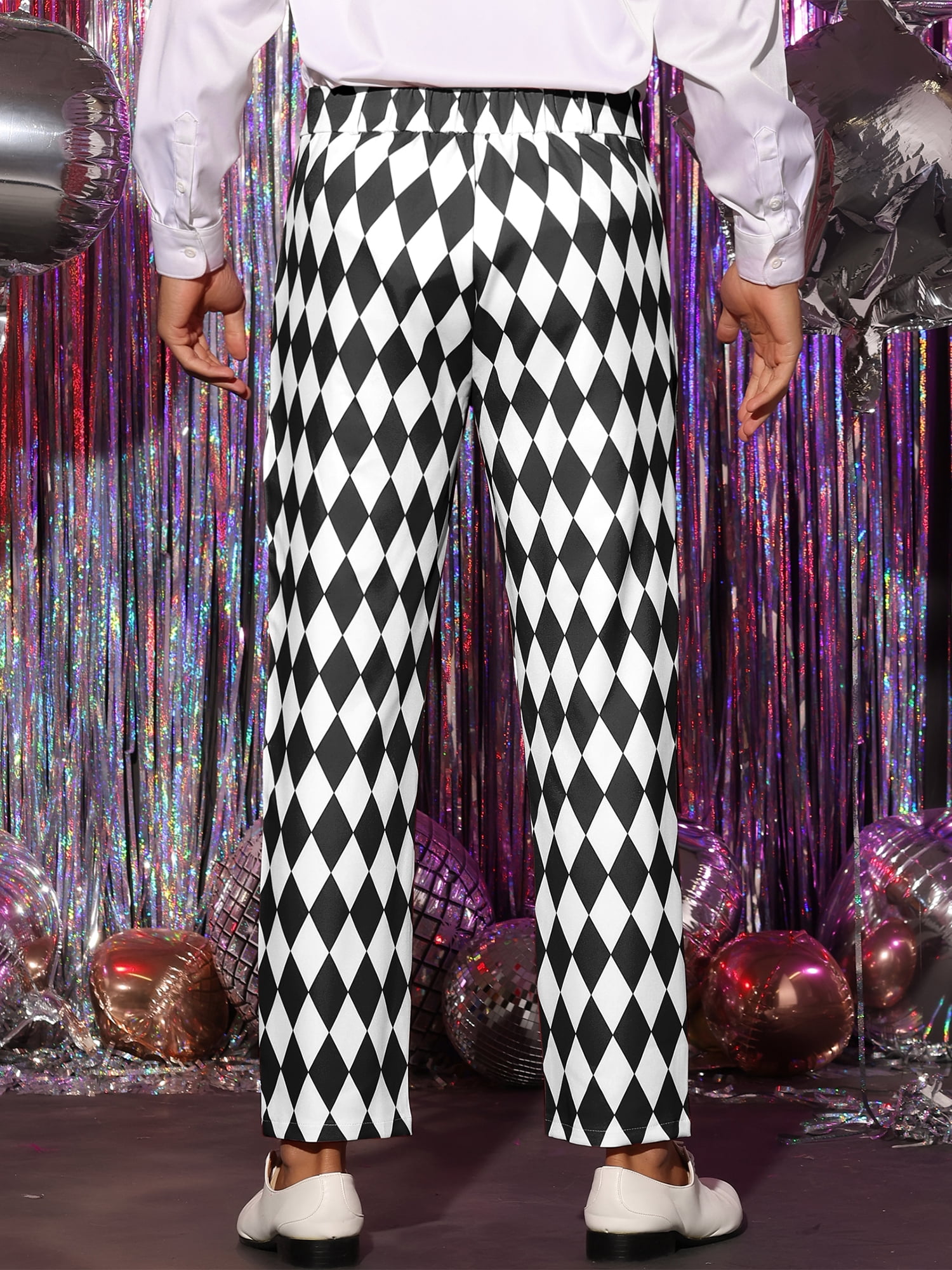 DARING DIVA Men's Argyle Pattern Regular Fit Flat Front Party Prom Trousers 32 Black White