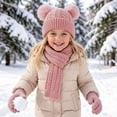 thumbnail image 3 of Sahpxhe Kids Winter Hat Gloves Scarf Set Cable Knit Double Pom Pom Beanie Scarf Gloves 3 Piece Set Ski Cold Weather Accessories Pink 3-12 Years, 3 of 6