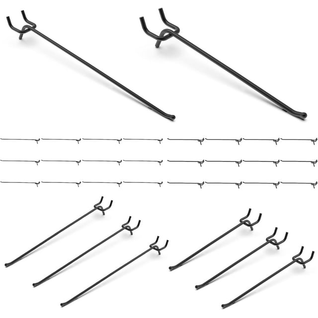 Black Pegboard Hooks 8 Inch 25PC + 10 Inch 25PC, Heavy Duty Pegboard Hooks, Fit 1/4" Peg Board