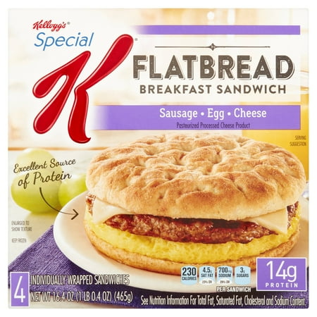 Kellogg's Special K Sausage Egg Cheese Flatbread Breakfast Sandwich, 4 count, 16.4 oz