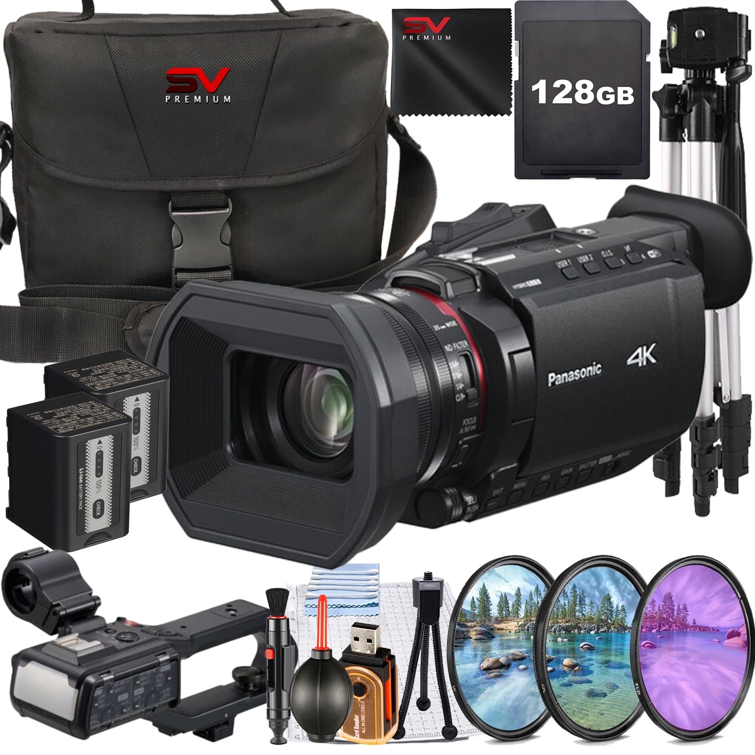 Panasonic HC-X2100 UHD 4K HDMI Lightweight Compact Camcorder with 128GB SanDisk Memory Card + Case + Filter Kit + SV Premium Accessory Bundle