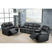 Ainehome Furniture 3-Pieces Recliner Sectional Sofa Set, Reclining Living Room Sofa, Loveseat, Chair (Black, Living Room Set 3 2 1)