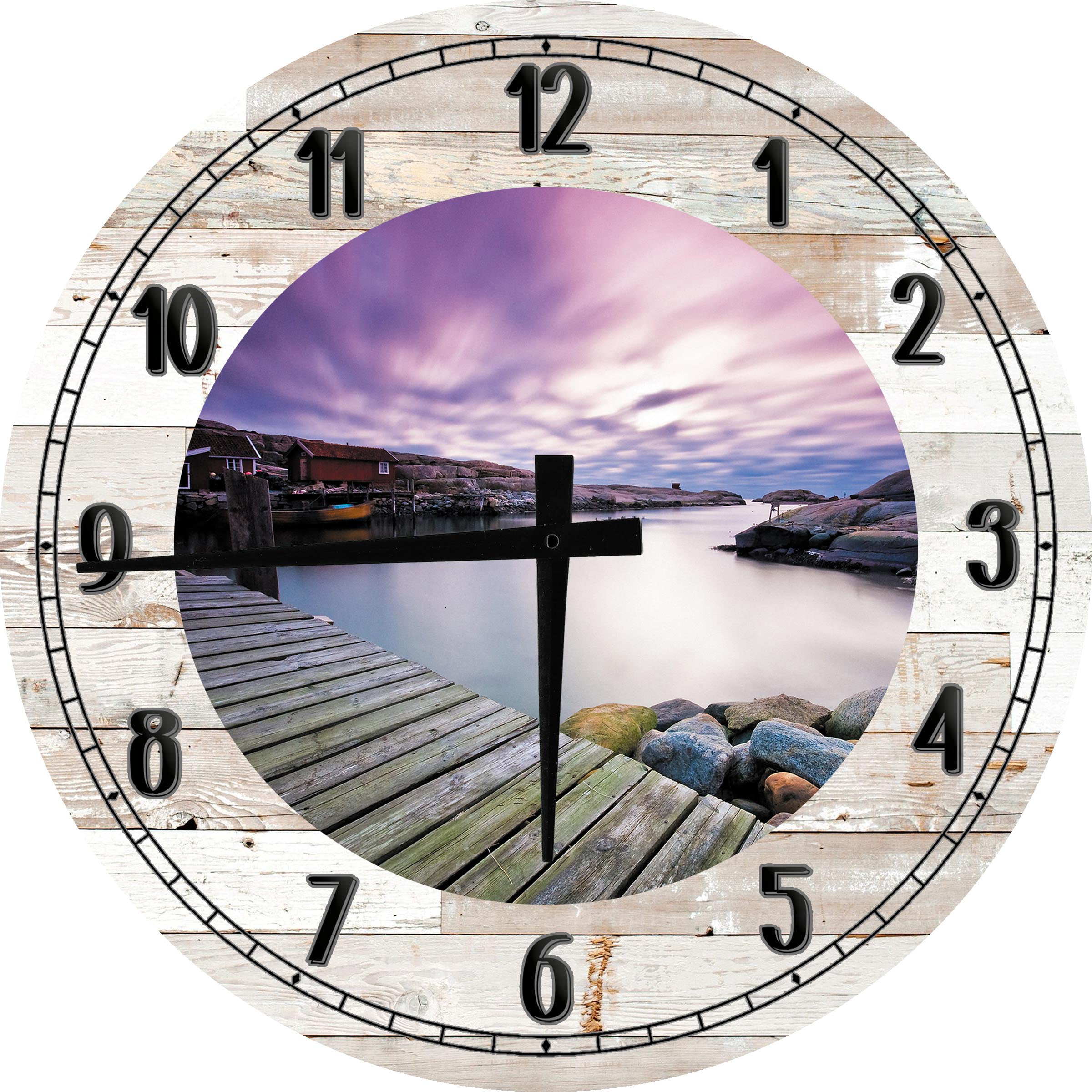 Whatever Lake Time Color Wood Round Vintage Wall Clock Silent Non-Ticking Clocks 10 Inch Battery Operated Wall Clocks Art Gift Home Kitchen Bedrooms Bathroom 