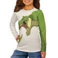 thumbnail image 4 of FUIALDOLG T-Rex Dinosaur Boy Long Sleeve Shirts 2 Pack Green Beige Round Neck Tops Casual Lightweight T-Shirts Trendy Pullover Tees for Kids 9-10 Years, 4 of 6