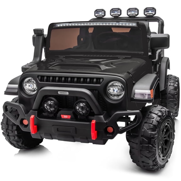 Hikiddo 2-Seater Ride on Car Truck, 24V 4WD Ride on Toy Electric Car for Kids Boys w/Remote, Bluetooth - Black
