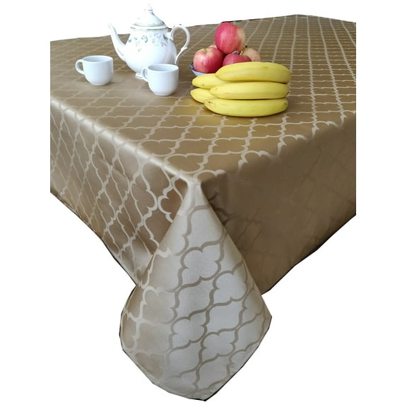 Tektrum 60 X 120 inch Rectangular Moroccan Flower Jacquard Tablecloth Table Cover - Spill Proof/Stain Resistant/Waterproof/Wrinkle Free/Heavy Duty - Great for Parties, Dinner, Wedding (Gold)