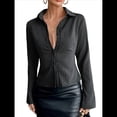 thumbnail image 1 of Camisa Corta A Rayas con Botones para Mujer, Blusa Ajustada de Larga, Camisa de Trabajo Negro S, 1 of 10