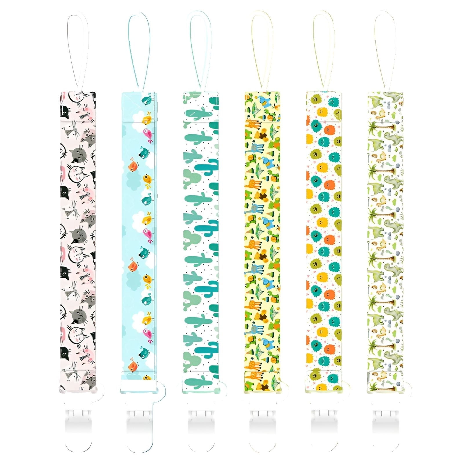 XIRQI 6Pcs Pacifier Clip Silicone Wood BPA Free Binky Holder Anti Drop Teething Toy Lanyard for Stroller Diaper Bag