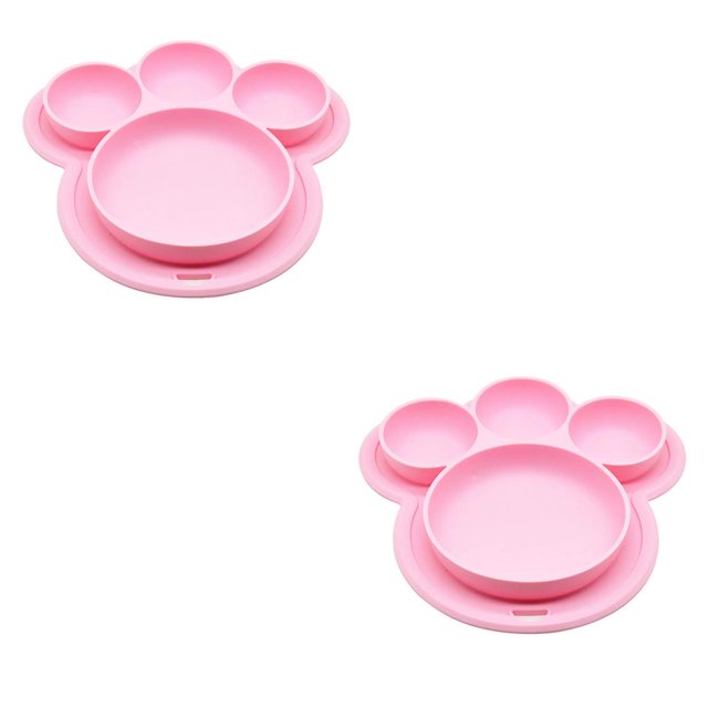 sweethay de cena para niños, alimentación de silicona, frutas, dividido, cuenco, forma de pata, vajilla de alimentación, juguete para regalo Rosado 2Conjunto