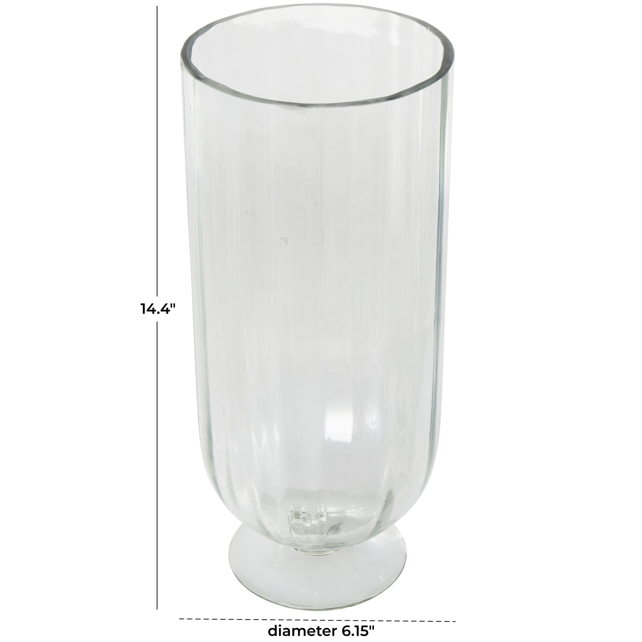 DecMode Glass Ribbed Fluted Candle Holder with Elevated Base