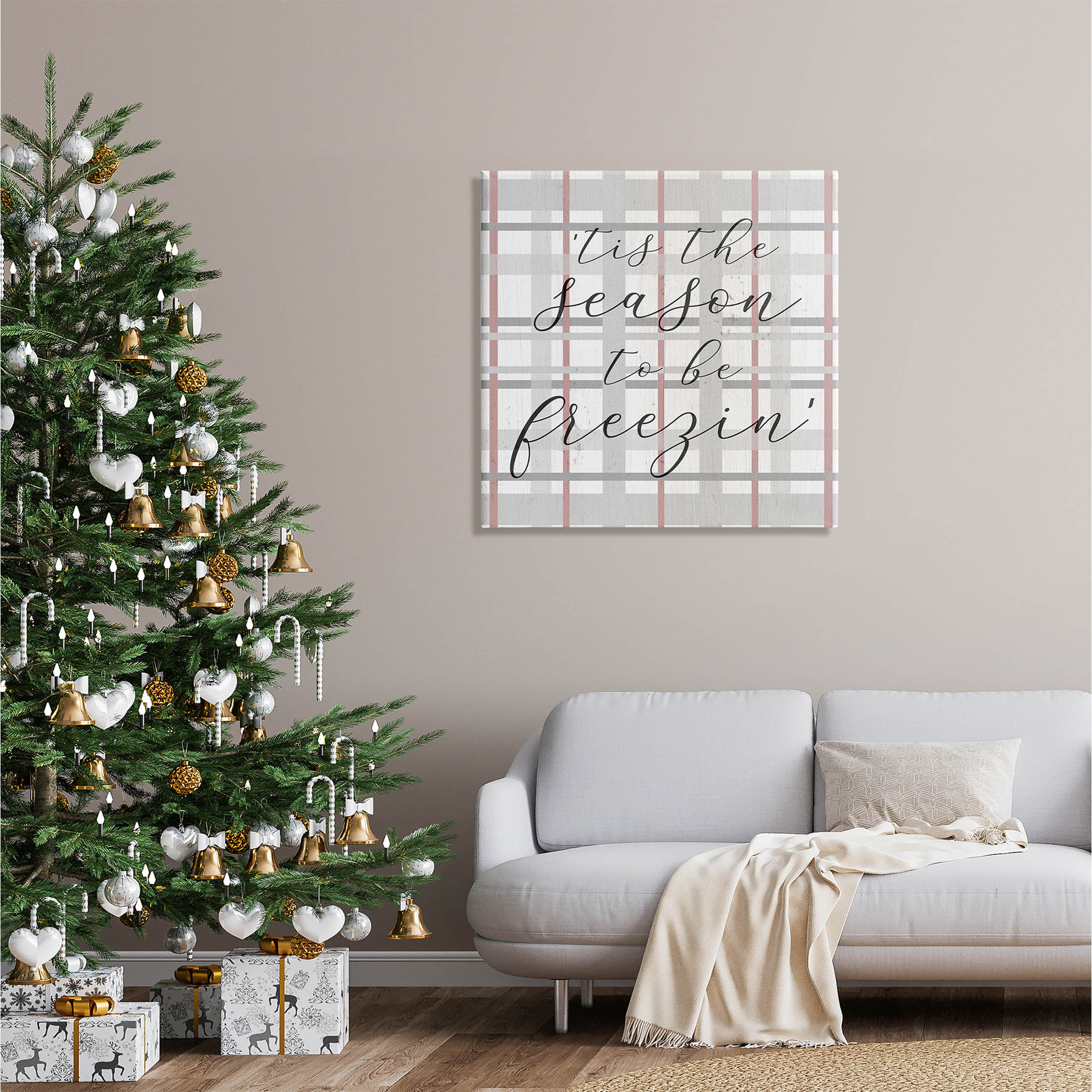 Tis The Season To Be Freezin' Winter Plaid Holiday Graphic Art Gallery Wrapped Canvas Print Wall Art