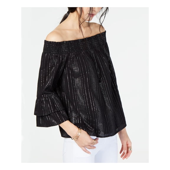 INC $70 Womens New 0029 Black Metallic Off Shoulder Casual Top XL B B