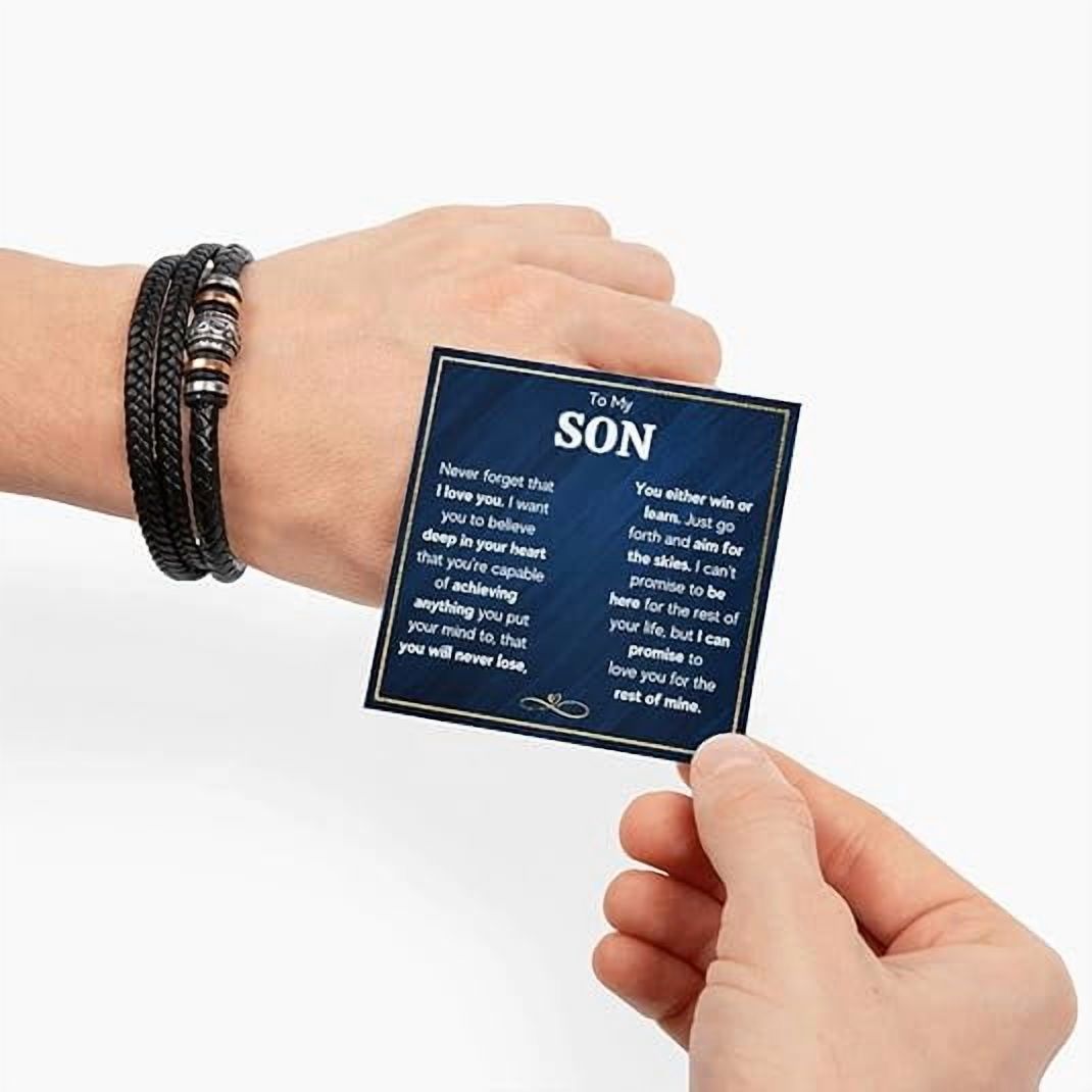 Bracelet for Son with Personalized Message, Birthday Gift with Card and Luxury Box, Graduation Gift for Son from Mother/Father, Gift for Men, Love You Forever Engraved Bracelet