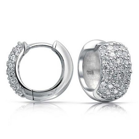 Bling Jewelry 925 Silver Cubic Zirconia Wide Huggie Hoop Earrings Silver Cubic Zirconia Wide Huggie Hoop Earrings
