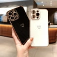 thumbnail image 2 of Compatible with iPhone 15 Pro Max Case for Women Cute Luxury Love Heart Pattern Design Full Camera Protection Soft TPU Reinforced Corners Protective Plating Edge Phone Case 6.7" 2023 - Black, 2 of 6