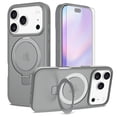 thumbnail image 1 of Asuwish Phone Case for iPhone 17 Pro 6.3 inch Tempered Glass Screen Protector Magnetic Folding Stand Frosted Translucent Rugged Shockproof Protective Cell Cover i Phone17 i17 17Pro Women Men Grey, 1 of 7