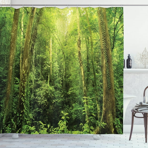 Shower Curtain Set, Tropical Rainforest Landscape Malaysia Asia Green Tree Trunks Uncultivated Wood, Bathroom 69W X 70L Inches, Green By Ambesonne - Walmart.com