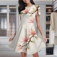 thumbnail image 2 of Pink Magnolia Branch Blooms Art Women's Classic Swing Skater Dress Casual Work Party Cocktail Dresses, 2 of 6