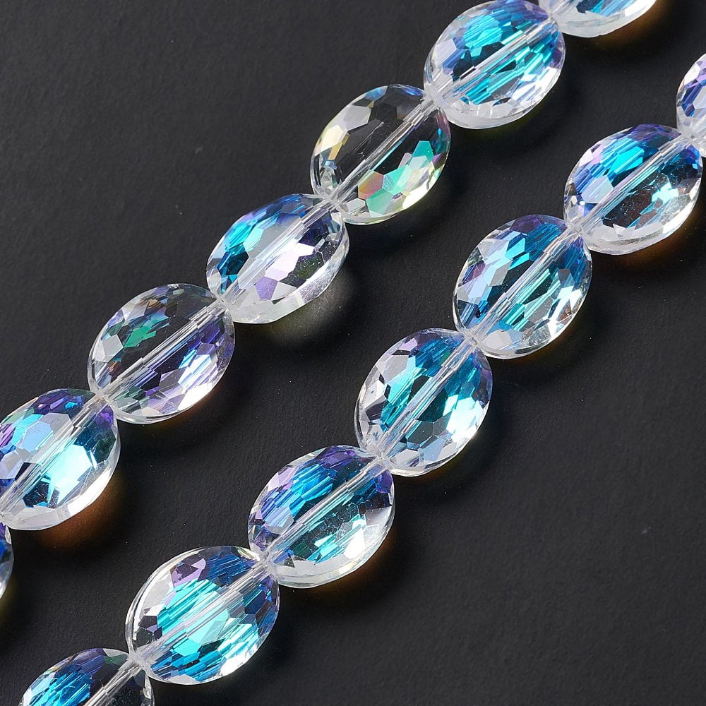 Faceted Glass Beads Strands Clear Oval 16x12x7.5mm Hole: 1.2mm about 50pcs/strand 31.50''(80cm)