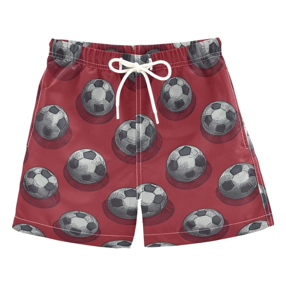 Hand Painted Football Pattern Red Background Swim Trunks Board Shorts Beach Pants Bathing Bottoms 2T