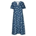 thumbnail image 5 of pstuiky Dresses for Women, Plus Size Dresses Short Sleeved V-Neck Ankle-Length Dress Mid-Calf Dress with Pocket Summer Dresses for Women Blue xxxxxl, 5 of 6