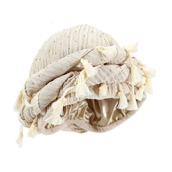 ZELVINN Turban for Men Women Vintage Twist Head Wraps Satin Lined Silky Lightweight Head Scarf Tassel Beanie Hat