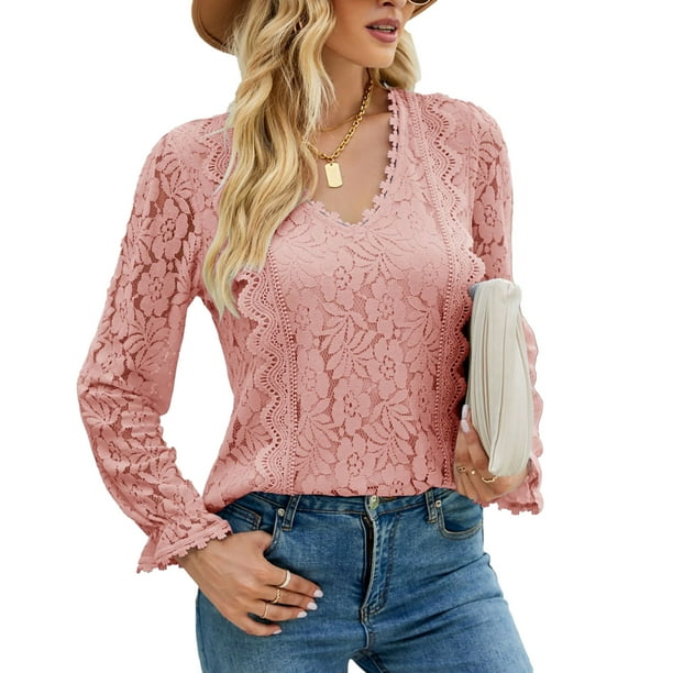 Blusa rosa de encaje shop