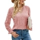 thumbnail image 1 of Blusa de encaje para mujer Fibra de poliéster Cuello en V Color puro Manga larga Otoño Invierno Costura de encaje hueco Tops para mujer Camisas Rosa XL, 1 of 5