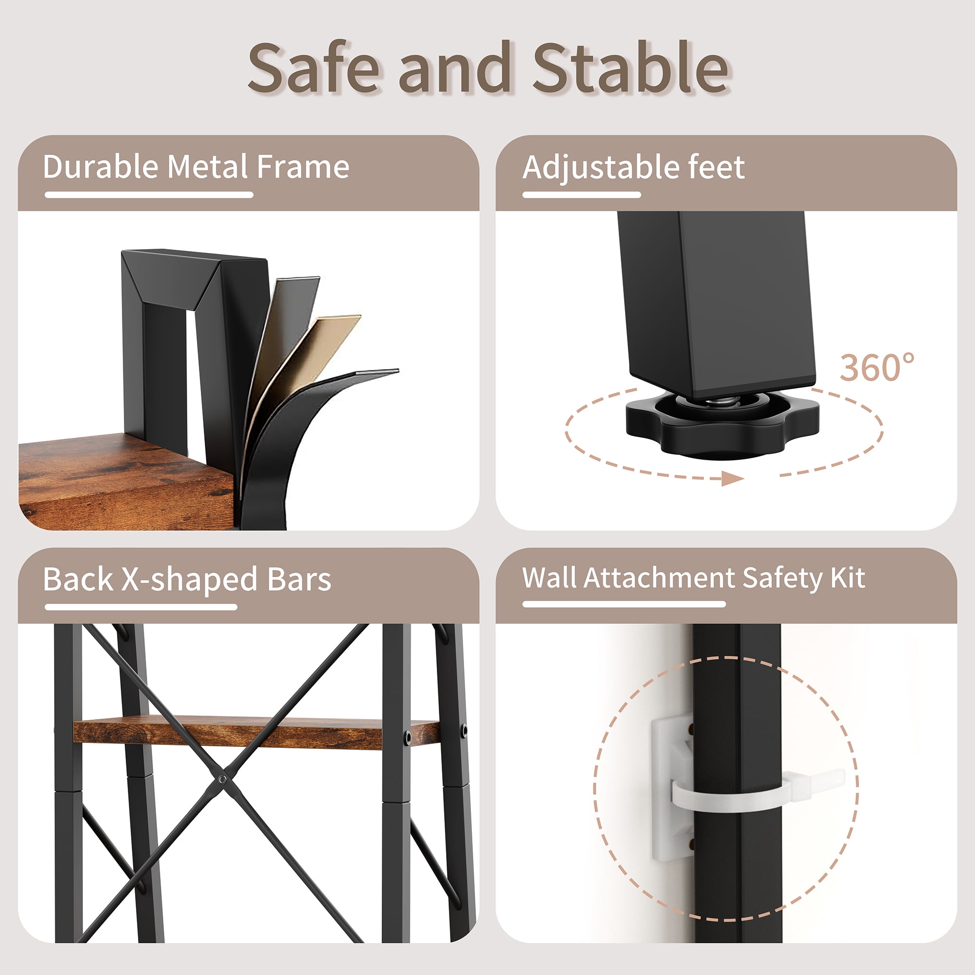 Walsunny Ladder Bookshelf Organizer, Solid Rubberwood Frame, Espresso Finish, 16.7" D x 12" W x 55.8" H
