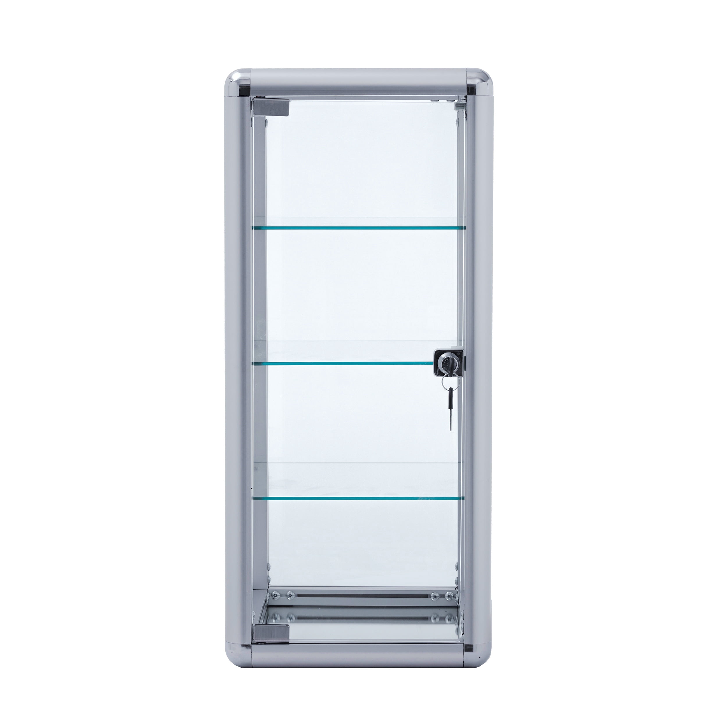 ROXYDISPLAY Counter Top Glass Display Case - 24"W X 12"D X 18"H, Aluminum Frame, Sliding Door & Lock