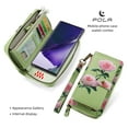 thumbnail image 6 of Multifunctional Wallet Case For Samsung Galaxy Note 20 with RFID Blocking Card Slots,Detachable Purse Soft PU Leather Magnetic Snap Hand Strap Zipper Pocket Cute Flower Case with Carabiners,Green, 6 of 13