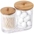 thumbnail image 2 of 2X Soporte de Almohadillas de Hisopo de Algodón con Tapas de Bambú, Soporte de Acrílico Qtip para Bastoncillos de Algodón, Dispensador de Bolas, Almohadilla Redonda de Algodón, 2 of 5
