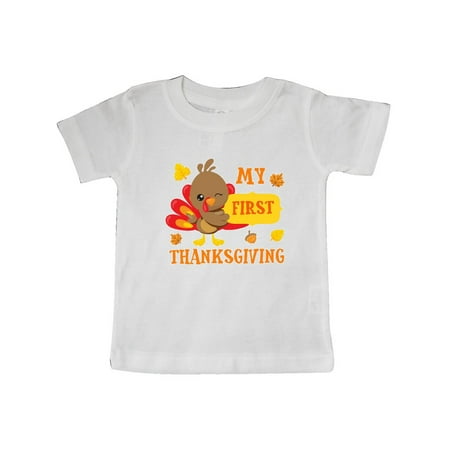 

Inktastic My First Thanksgiving with Turkey and Leaves Gift Baby Boy or Baby Girl T-Shirt