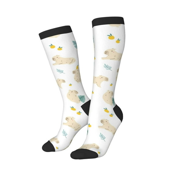 Knee High Socks for Women Men Athletic - White Capybaras Thigh-High Black Sole Comfort Breathable Long Socks for Casual Travel Running