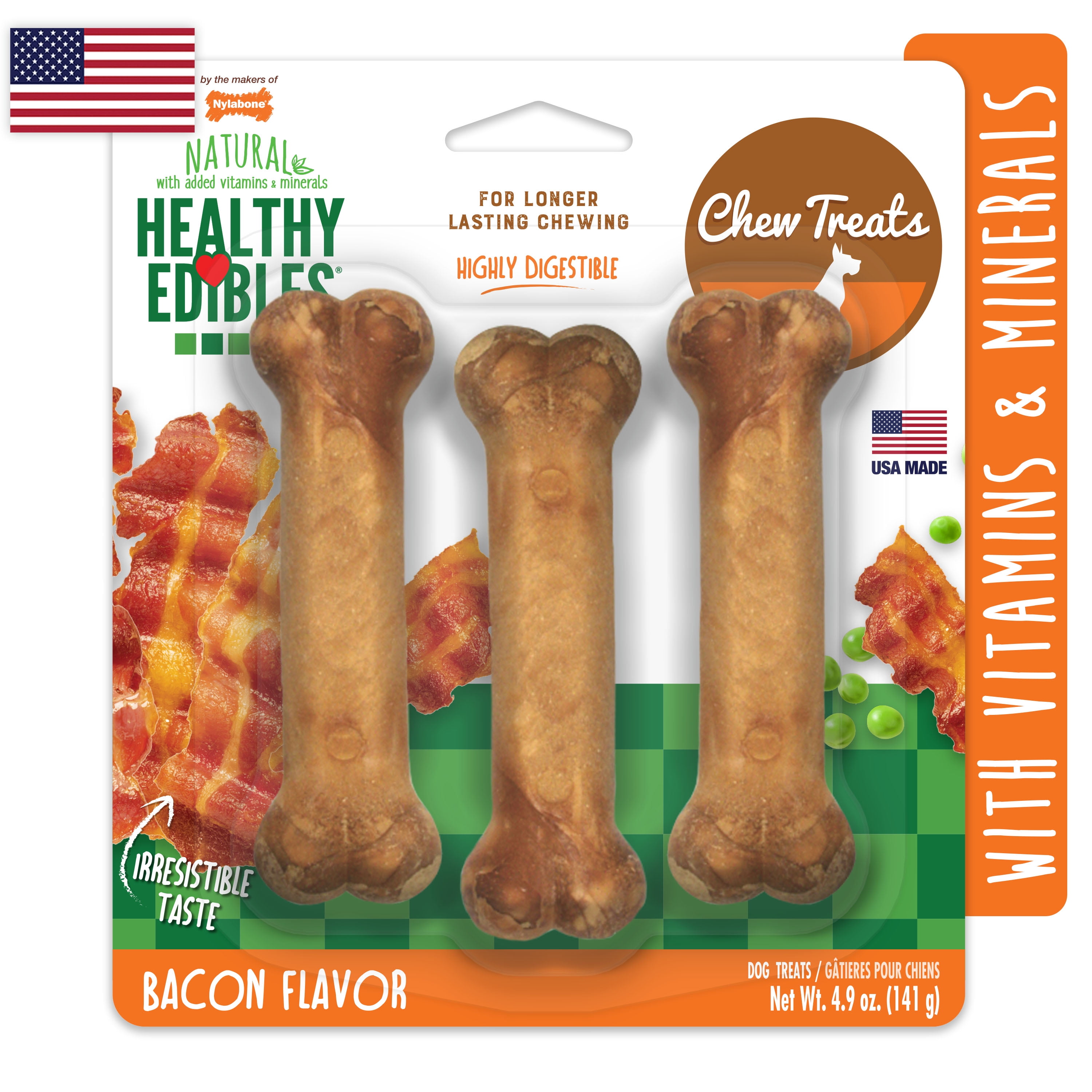 Nylabone Healthy Edibles AllNatural Long Lasting Bacon Flavor Chew