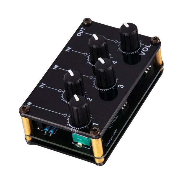 Methold Mezclador de línea estéreo de 4 canales, mezclador de sonido de , ajuste de volumen para fiesta Cables de audio/vídeo