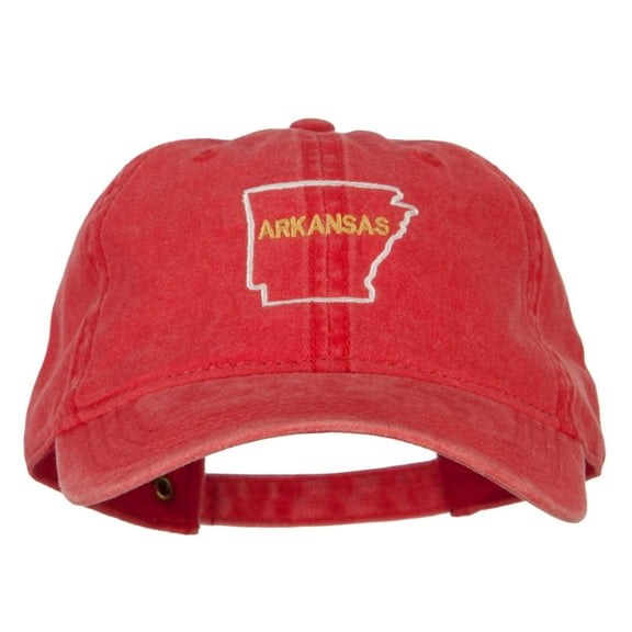 Arkansas with Map Outline Embroidered Washed Cotton Twill Cap - Red OSFM