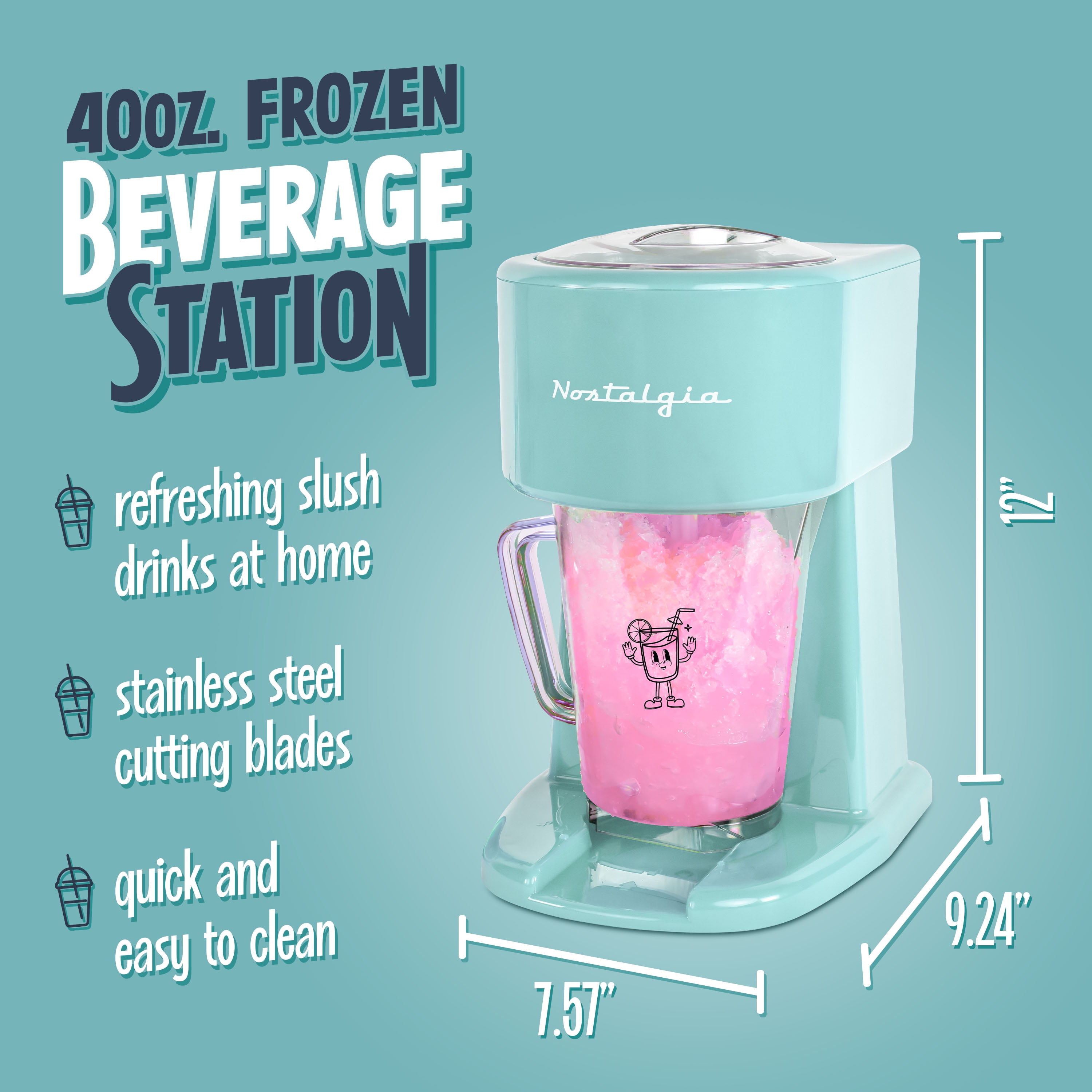 Nostalgia Slushie Machine, 40 oz Ice Shaver and Slushy Maker for Soda, Juices, Cold Coffee, and More, Aqua
