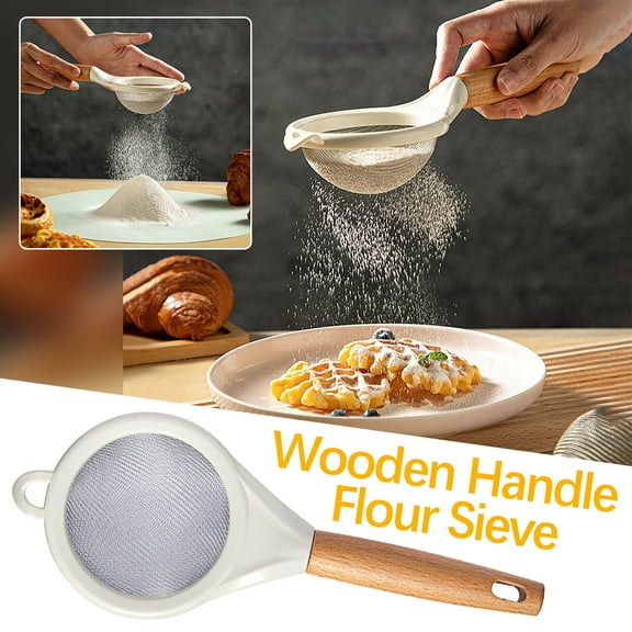 Fine Mesh Flour Sieve with Wooden Handle, 250mm Stainless Steel Baking Sifter, Handheld Spreading Tool, Kitchen Multifunctional Strainer for Baking, Cooking, Fruit Filtering